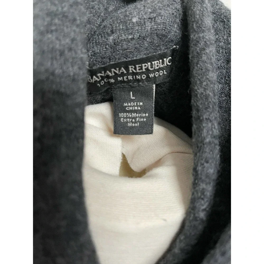 Banana Republic Hoodie Sweater Gray Italian Merino Wool V Neck Pullover - Picture 7 of 10